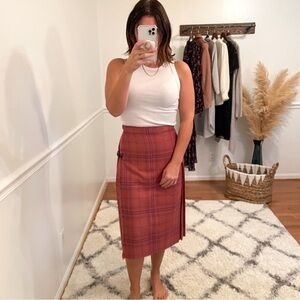 Scottish Wool Tartan Plaid Pleated Kelt Wrap Midi Skirt S